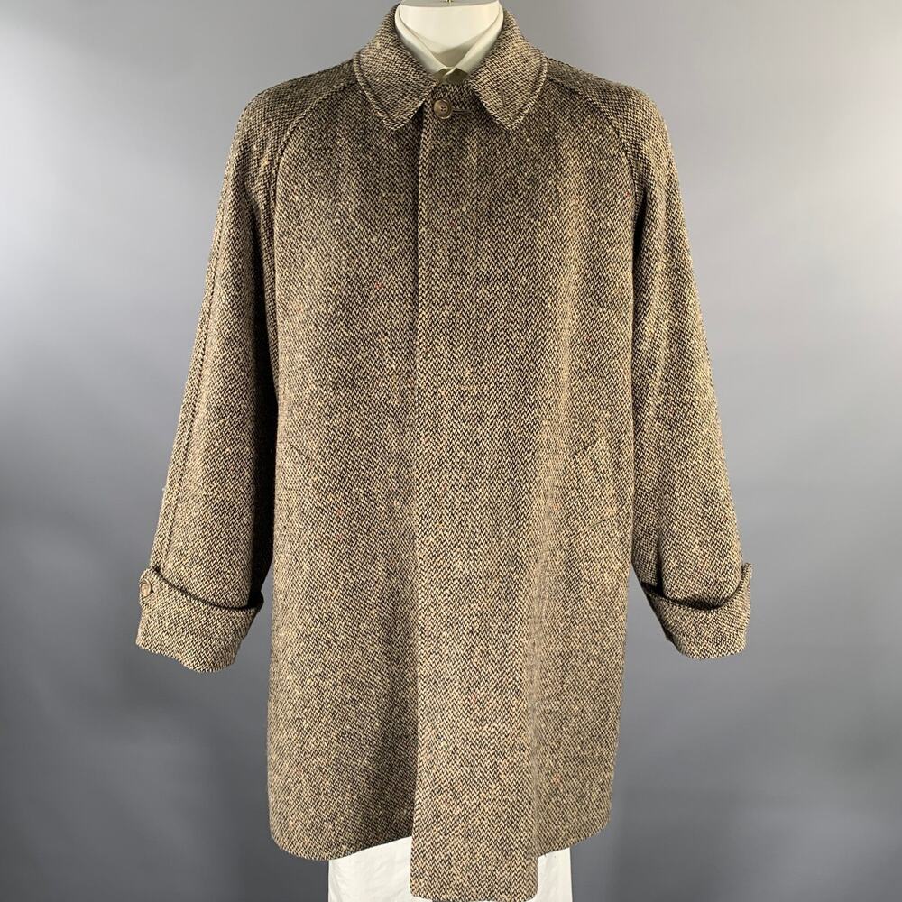 RALPH LAUREN Size 44 Tan Black Wool Hidden Placket Coat
